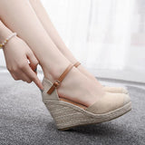 Breakj Cm Baotou Water Table Slope Heli Shoes Hemp Rope Grass Mat Weaving High Heel Sandals Mary Jane Large-Size Thick-Soled