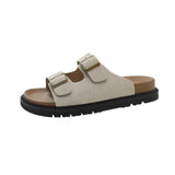Shoes Casual One Word Slipper Women's Summer 2024 New Boken Wearing A Thick Belt Buckle Flat Half