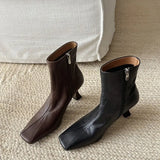 Soft Korean Leather High Heel Ankle Boots Women's Thin Heel Women's Shoes Side Zipper Is