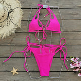 Three-Point Solid-Color Bikini 2025 New Split Swimsuit Female Strap Sexy