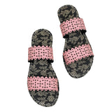 Breakj Plus Size Flat Slippers Female Summer Wear One-Drag Hollow-Out Fashion Print Casual Beach