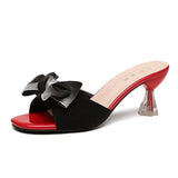 Crystal With Sweet Word-Drag Bowknot Cool Slippers Female Summer Outside Wear Everything With High Heel