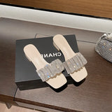Breakj Slippers Women's Fashion Wearing Fairy Wind 2025 New Water Drill Cool Drag Low And Exposed Toe Coarse And Word