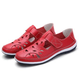 Women Flat Sandals Split Leather High Quality Mothers Summer Shoes Cut-out Breathable Ladies Gladiator Sandals Big Size