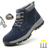 Winter Boots Steel Toe Safety Work Shoes Men Water-Proof Puncture-Proof Suede Leather Work Boots Plush Warm Safety