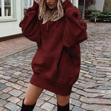 2021 Autumn Winter Warm Ladies Loose Dress Casual Solid Color Women Hooded Dress Fashion Pockets Long Sleeve Pullover