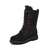 Women's Winter Fur Boots Plush Warm Snow Black Brown Ankle Booties Anti Slip Leather Botas Punk Flats Zapatos