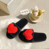 Breakj Slippers Women 2023 Winter New Korean Version Of Love Plush Warm Flat Cotton Slippers Home Slippers