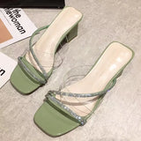New Women's Thick-Heeled Slippers Korean Version Simple Fashion Transparent Sandals Wear Square Head