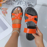 Breakj Size Cross Flat Bottom Sandals Slippers Female Retro One-Line Beach Sandals