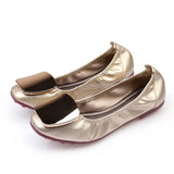 Women Foldable Ballet Flats Soft Square Toe Square Buckle Comfortable Slip on Flat Ballerinas Shoes Woman PU Leather