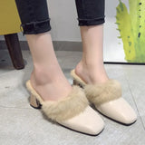 Chunqiu Korean Version Of Thick-Heeled Slippers High-Heeled Baotou Semi-Towed Scalp Fur Women's Shoes Fashion Muller