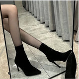 Breakj And Thin Boots And Velvet Short Boots Female Pointed Socks Boots New Korean Version Of High And Leisure Autumn Winter Wind Apricot
