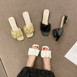 Breakj Spring And Summer New High-Heded One-Word Slippers Women's Head Lazy Half-Fashion Folds Wearing Sandals