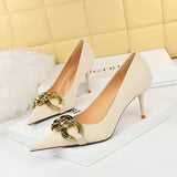 Breakj Fashion And Sexy Nightclub Show Thin Heel Ultra High Heel Women's Shoes Shallow Pointed Big Metal Buckle Single