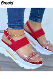 Summer Women Platform Buckle Strap Sandals Thick Bottom Casual Lady Anti-Slip Beach Shoes Sequins Footwear Sandalias