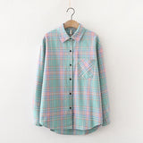 New Loose Design Cotton Plaid Shirt Women Young Style Long Sleeve Blouses Casual Shirts Lady Tops Clothes