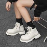 Breakj Men's Thick Platform Increased British Wind Winter Velvet High Top Motorcycle Cargo Ankle Boots