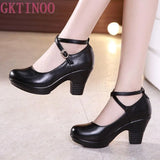 2021 Fashion Women Pumps With High Heels For Ladies Work Shoes Dancing Platform Pumps Women Genuine Leather Shoes Mary Janes