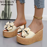 Women Slippers Fashion Pee Toe Summer Shoes Butterfly-knot High Heels Women Slides Platform Wedges Ladies Women Shoes