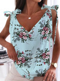 2022 Elegant Casual Loose Pullover Tops Woman Fashion Floral Print Lace-Up Tops Vest Summer Sexy V-Neck Sleeveless Camisole