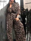 2022 Stylish Printed Jumpsuits ZANZEA Women Leopard Party Overalls Playsuits Casual OL Long Sleeve Elastic Waist Loose Romper