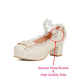 Girls Sweet Lolita Ruffles Bowknot Lace Bridal Wedding Shoes Women High Heel Bordered Princess Dress Men Pink Plus Size