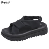 Women's Sandals Casual 2023 Summer Straight Buckle Open Toe Rubber Sole PU Solid Beach Fashion Sandals