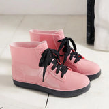 Women's Rainshoes Waterproof Non-Slip Flat Rubber Shoes Women Rain Boots Short Tube Lace Up Velvet Warmer Winter
