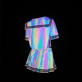 2in1 Lolita Cosplay Reflective Evening Party Schoolgirl Outfit for Womens Sailor Costumes Lingerie Set with Top Shirt Mini