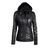 New Women Faux Leather Jacket Pu Motorcycle Hooded Hat Detachable Casual Leather Plus Size 5xl Punk
