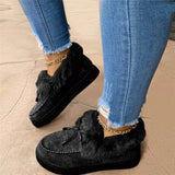 Boots Women Fur Slip-on Cotton Shoes Bowknot Plush Loafers Warm Short Snow Boots Female Furry Flat Shoes Platform