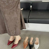 Breakj New Bows Fine Heels Large-Size Wine Red Wear Slippers Retro Tip