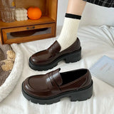 Loafers Women Platform shoes mary janes Casual Leather Slip On Ladies shoes Black Fashion Spring Autumn College