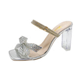 Breakj Two Wearing High-Heeled Sandals Women 2025 Summer New Water Drill Bows Coarse And Crystal And Outer Wear Cold