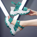 Sandals Women 2021 New Summer Chunky High Heels Female Wedges Shoes for Women Fish Toe Red Sandalia