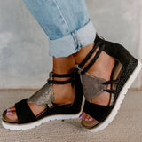Women Sandals Leopard Wedge Heels Sandals Soft Bottom Platform Sandals For Summer Shoes Women Wedges Chaussure Femme Plus