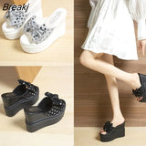 Heels Platform Slippers Women For Summer Sequin Bow High Heels Sandals Women 2023 Outdoor Beach Slippers Platform