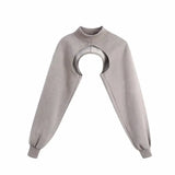 Irregular Short Pullovers Casual Lady Turtleneck Long Sleeve Loose Tops Autumn Sweatshirts