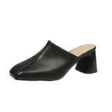 Breakj Half Slippers Women Wear 2025 Autumn New Retro Soft Leather Thick Heel Drag Height