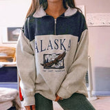 Stand Collar Half Zipper Sweatshirt Fashion Letter Printed Long Sleeve Blouse Pullover Famale Casual Street Outwear