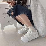 Toe Small White Shoes Girl Cute Big Toe Shoes New Casual Sports Shoes Simple Lace Sneakers