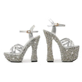 Breakj Korean Version Of The New Water Diamond Heel Summer New Ultra High Heel Open-Toe Sandal Women Hate Sky