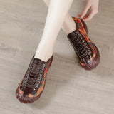 Mother Shoes Tie Baotou Deep Mouth Women's Shoes Leather Soft Heels Wear-Resistant Soft Soles Fashionable Middle-Aged And