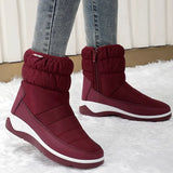 Snow Boots Woman Casual Warm Slip on Plush Shoes Patchwork Ankle Boots Women Fashion Wedges Waterproof Botas