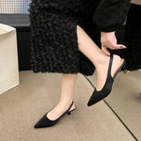 Women 2023 New Women's Shoes Summer Korean Version Pointed Baotou Heel Elastic Set Foot Fashion Sandals