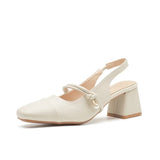 Breakj Jane Sandals Women's Versatile Thick Heel French Shoes Missing Heel One Word Belt Women's Shoes 2023 New Shoes