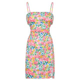 Hollow Out Summer Strap Floral Wrap Mini Dress Split Sleeveless Bodycon Short Dresses Women Casual Streetwear