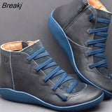 Women Winter Snow Boots PU Leather Ankle Boots Spring Flat Shoes Woman Short Green Botas With Fur For Women Lace Up Botas