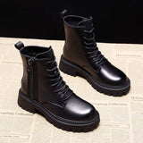 Breakj Black Mid-Clinic Martin Boots Women 2025 Autumn And Winter New Tying With Korean Version Of The Locomotive Short Boots Round Head Leisure Single